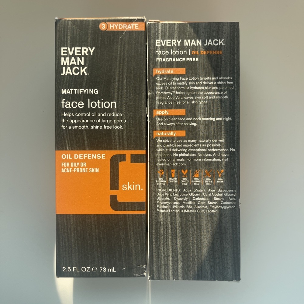 x2‎ Every Man Jack Mattifying Face Lotion Oil Defense (2.5 oz each) New in Box
